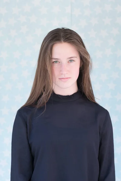 Outdoor Portrait Beautiful Teenage Girl Long Hair — Stock Photo, Image