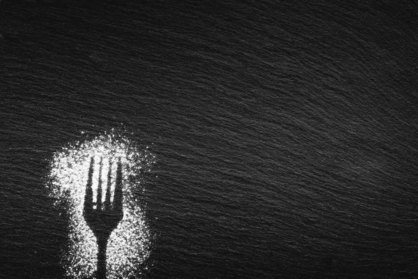 Silhouette Fork Drawn White Flour Slate Background — Stock Photo, Image