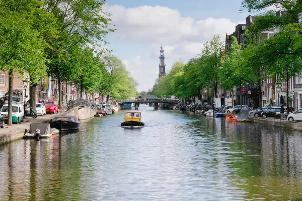 Amsterdam Pays Bas Mai 2019 Panorama Canal Amsterdam Avec Bateau — Photo