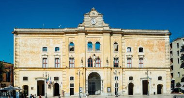 Matera, İtalya - 21 Ağustos 2019: Annunciation Sarayı. Tarihi ve sanatsal ilgi nin inşası - İl Kütüphanesi T. Stigliani 