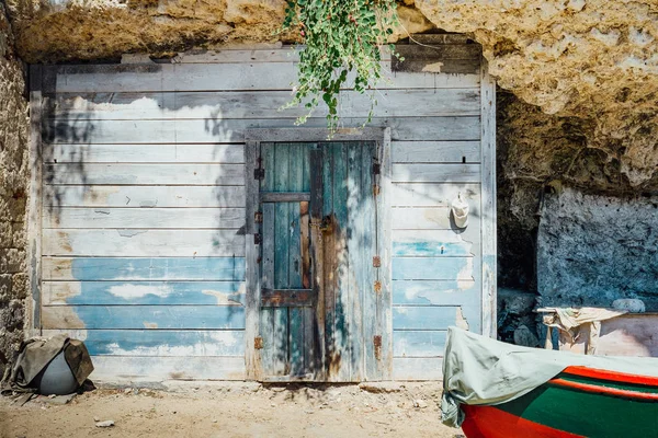 Fából Készült Halász Ház Polignano Cala Incina Puglia Olaszország — Stock Fotó