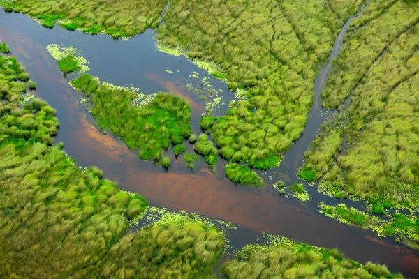 Luchtfoto Landschap Okavangodelta Botswana Meren Rivieren Uitzicht Vanaf Vliegtuig Groene — Stockfoto