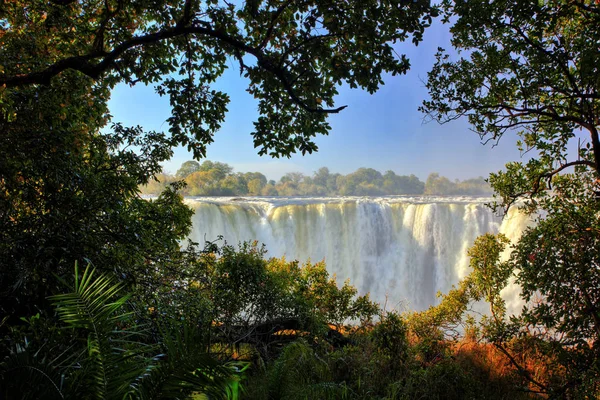 Viktória Vízesés Vízesés Dél Afrikában Zambezi Folyó Határon Zambia Zimbabwe — Stock Fotó