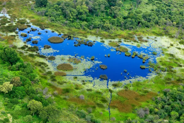 Aerial Landscape Okavango Delta Botswana Lakes Rivers View Airplane Green — Stock Photo, Image