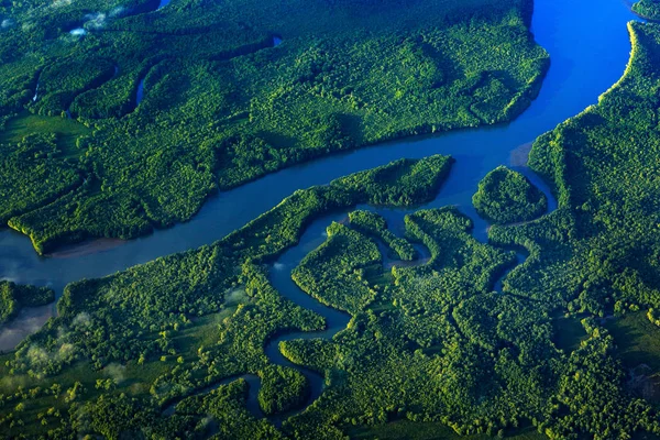 Повітряні Пейзаж Окаванго Ботсвани Озер Річок Вид Літака Зеленої Рослинності — стокове фото