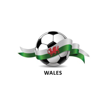 Futbol Galler ulusal bayrak renkli izi ile. Vektör çizim tasarım futbol Futbol Şampiyonası, turnuvalar, Oyunlar için. Öğe için davetiye, el ilanları, afişler, kartları, webdesign
