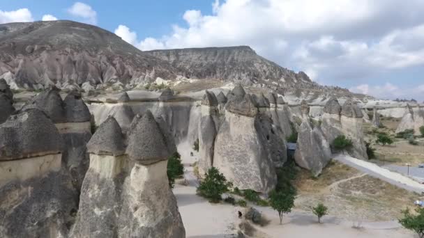 Cheminées Fées Cappadoce Paysage Rising Aerial Drone Shot Caves House — Video