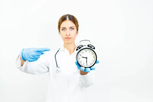 Doctor Holding Alarm Clock — Stock Photo, Image