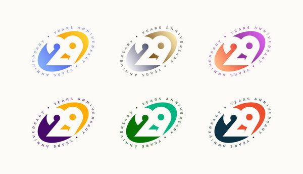 Collection Number Anniversary Colourful 29th, 29th Happy Anniversary with Oval, Sphere or Ellipse shape and any colour.