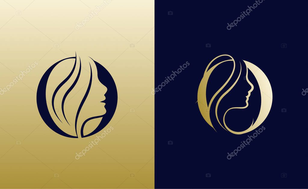 Logo Letter O and Woman Face. Beauty, Feminine and luxury with Gold Colour. Creative Template Minimalist and Modern Concept.