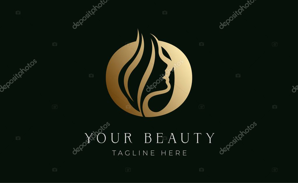 Logo Beauty Letter O and Woman Face. Beauty, Feminine and luxury with Gold Colour. Creative Template Minimalist and Modern Concept.