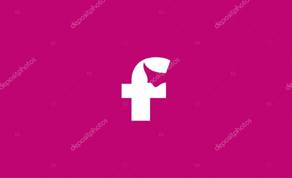 Logo Beauty Letter F and Woman Face. Beauty, Feminine and luxury with Pink Colour. Creative Template Minimalist and Modern Concept.