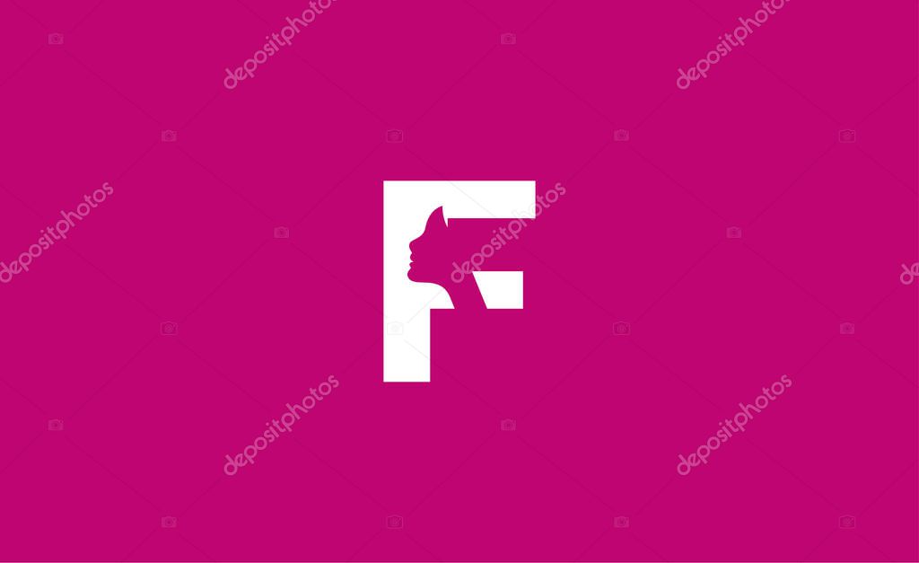 Logo Beauty Letter F and Woman Face. Beauty, Feminine and luxury with Pink Colour. Creative Template Minimalist and Modern Concept.