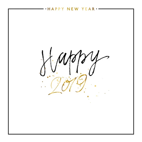 2019 Feliz Año Nuevo texto de oro aislado sobre fondo blanco — Vector de stock