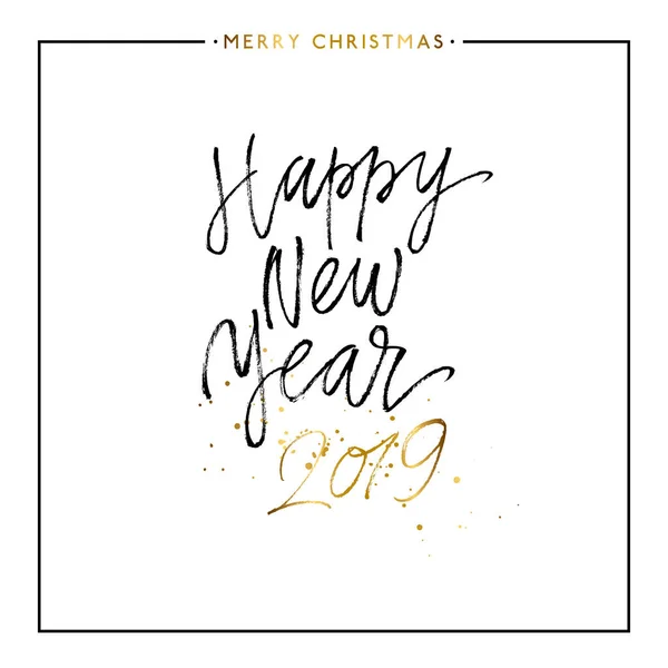 Szczęśliwy nowy rok 2019 złota tekst na białym tle — Wektor stockowy