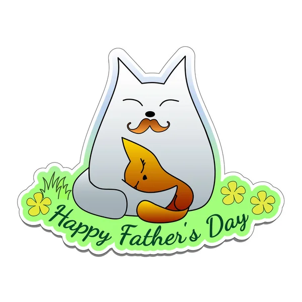向量插图为父亲的假期 猫爸爸与一只小猫休息在草甸 — 图库矢量图片