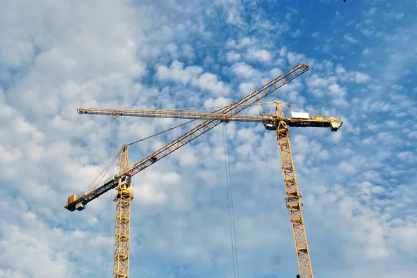 Two Crane Construction Site While Working Concept Work Labour Construction — Stock Photo, Image