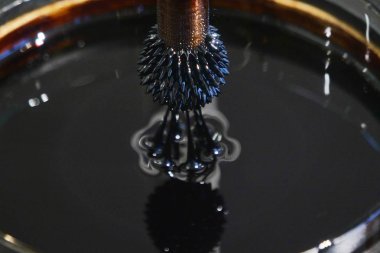 Metalurji Sanayi içinde bir sıvı metal bir mıknatıs daldırma.