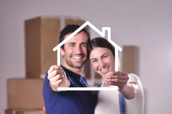 Retrato Casal Apaixonado Que Acabou Comprar Uma Casa Está Mudando — Fotografia de Stock