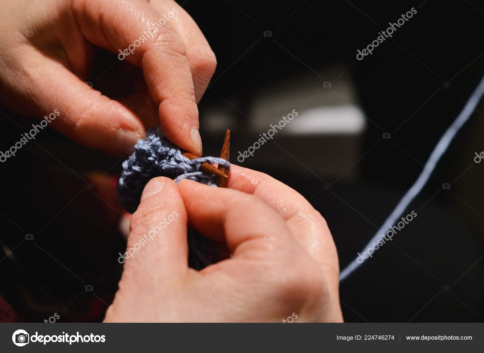 Close Woman's Hand Sewing Thread Crochet Needle Concept Tailoring