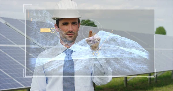 Caucásico Empresario Tocando Pantalla Holograma —  Fotos de Stock