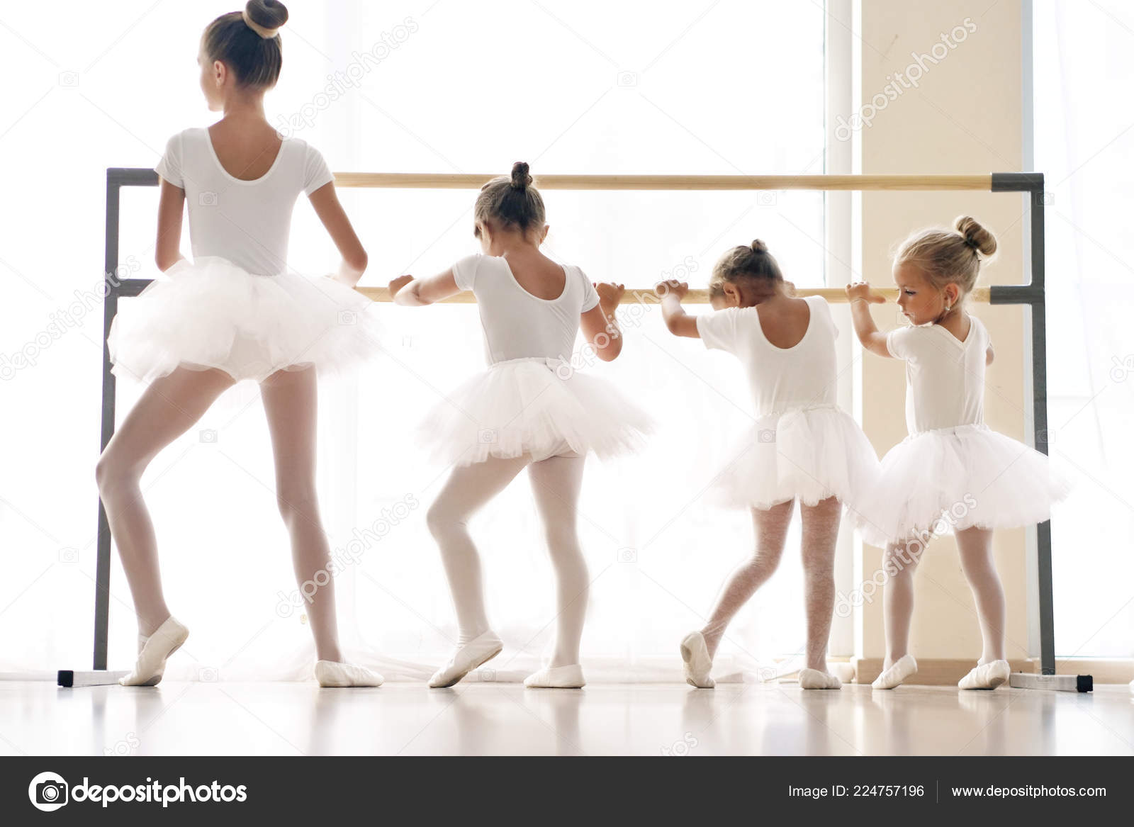 Dance School Group Girls Girls Train Together Bar All Little