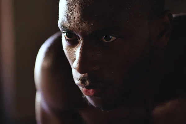 Retrato Sudorese Atleta Africano Cara Homem — Fotografia de Stock