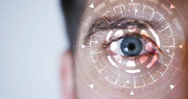 adam göz futuristik vizyonu, bilimsel araştırma ile kısmi görünümü