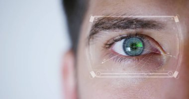 kısmi güvenli ve bilimsel araştırma tarama dijital futuristik vizyonu ile erkek göz görünümünü