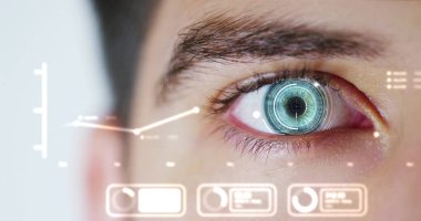 kısmi futuristik vizyonu, bilimsel araştırma ve siber, sanal kimlik ile erkek göz görünümünü 