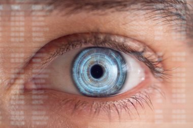 adam göz araştırma tarama futuristik vizyonu ile kısmi görünümü