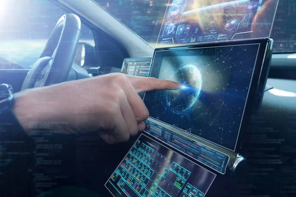 Een Futuristische Wereld Die Een Persoon Rijdt Een Auto Van — Stockfoto