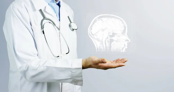 Médico Fundo Branco Assepticamente Tem Ícone Cérebro Gráficos Conceito Medicina — Fotografia de Stock
