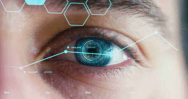 Visione Parziale Dell Occhio Maschile Con Visione Futuristica Scansione Digitale — Foto Stock