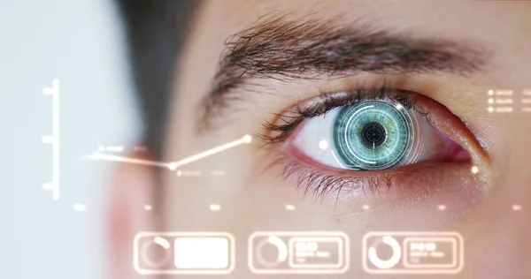 Widok Oczu Mężczyzn Futurystyczna Wizja Badań Naukowych Cyberprzestrzeni Wirtualnej Tożsamości — Zdjęcie stockowe