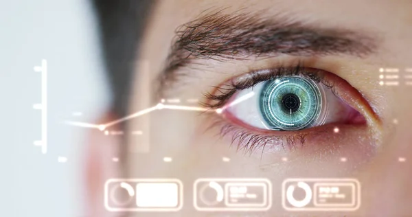 Partial View Male Eye Futuristic Vision Scientific Research Cyberspace Virtual — Stock Photo, Image