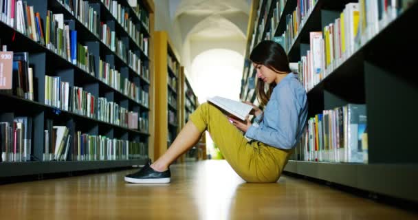 Estudiantes Una Biblioteca Escuela Utilizan Computadora Hablan Para Proyectos — Vídeos de Stock