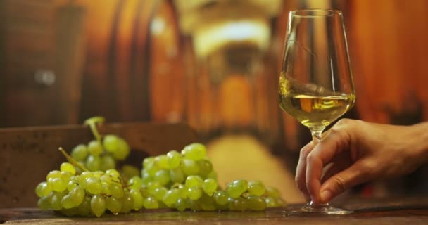 Sommelier Viñedo Verter Vino Blanco Italiano Vidrio Cámara Lenta — Vídeos de Stock