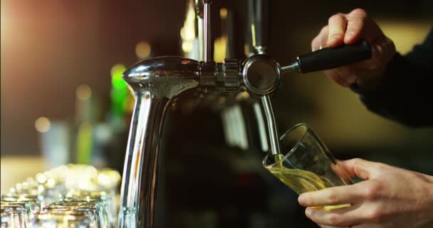 Vidéo Image Recadrée Barman Versant Bière Dans Verre Bar — Video