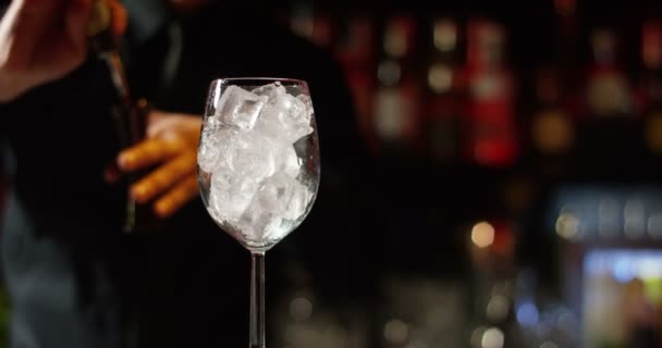 Club Nocturno Pub Camarero Profesional Que Prepara Cóctel Con Hielo — Vídeos de Stock