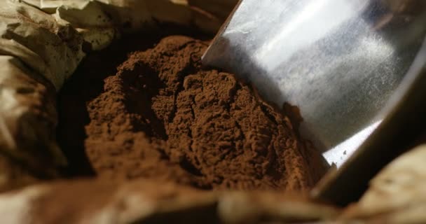 Super Slowmotion Macro Van Cacaopoeder Dosering Close — Stockvideo