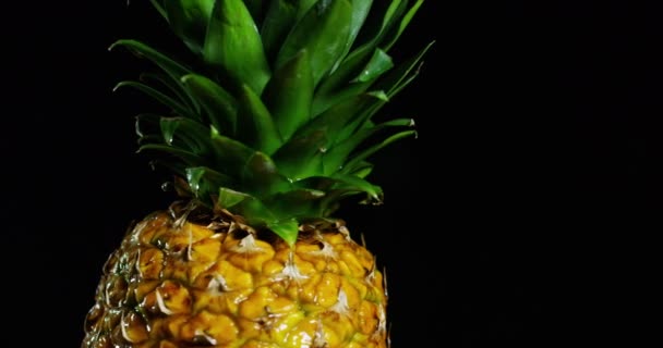 Close Gedeeltelijke Weergave Video Van Verse Ananas Zwarte Achtergrond — Stockvideo