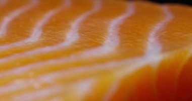 yakın video, dilim taze somon balık eti, deniz ürünleri