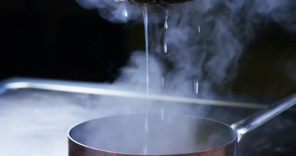 Slow Motion Italian Pasta Typical Falls Full Pot Boiling Water — Stock Video