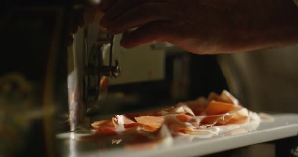 Young Experienced Slices Parma Ham Italian Very Fine Savored Taste — Stock Video