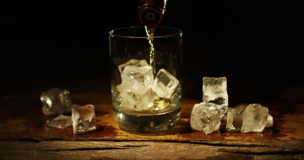 Video Von Cognac Glas Mit Eiswürfeln Gegossen — Stockvideo