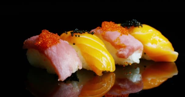 Sushi Quality High Turns Black Background Shows All Its Goodness — Stock Video
