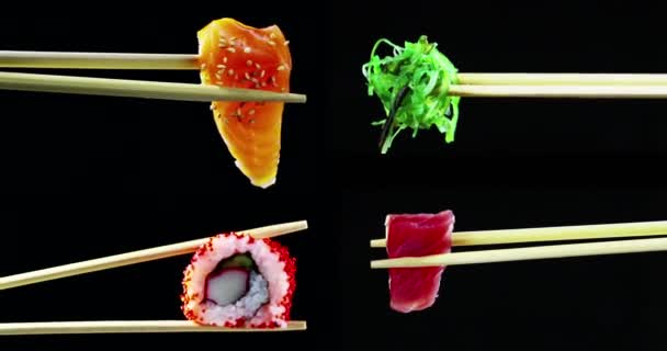 Sushi Haute Qualité Tourne Sur Fond Noir Montre Toute Bonté — Video