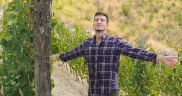 Vidéo Agriculteur Dans Une Plantation Vignes — Video