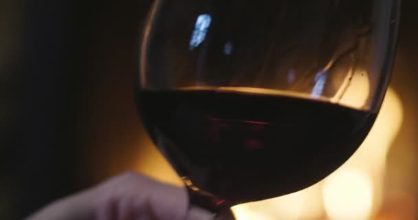 Winter Fireplace Poured Tasted Red Wine Glass Concept Relax Restaurant — Stock Video